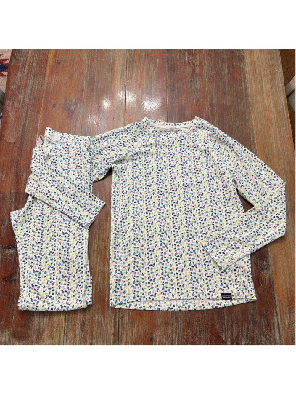 Patagonia Girls Capilene Baselayer Set Floral Top L 12 Leggings Pants XL 14